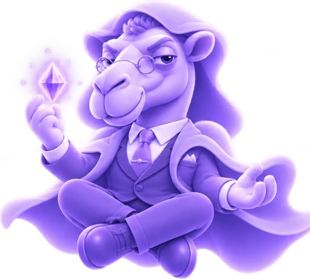 VEILHUMPH meditating cross-legged, holding a violet crystal